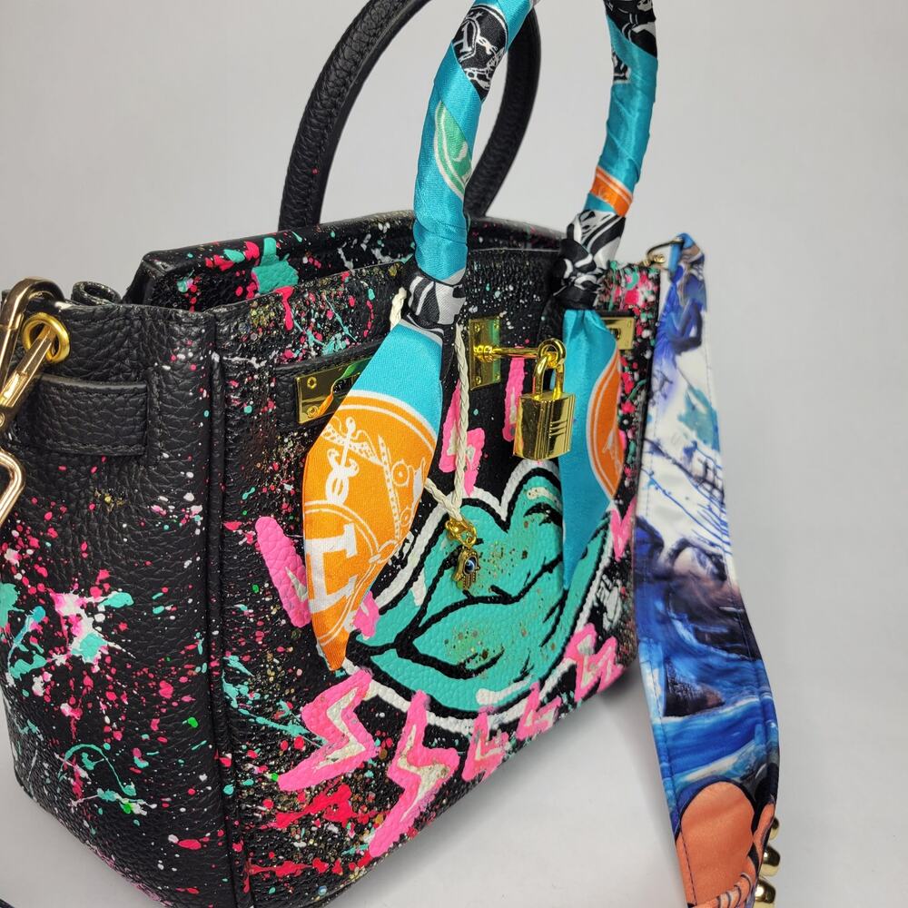 NEW Anca Barbu Green Lips Tote Electric Handbag Purse Handpainted - Picture 7 of 14